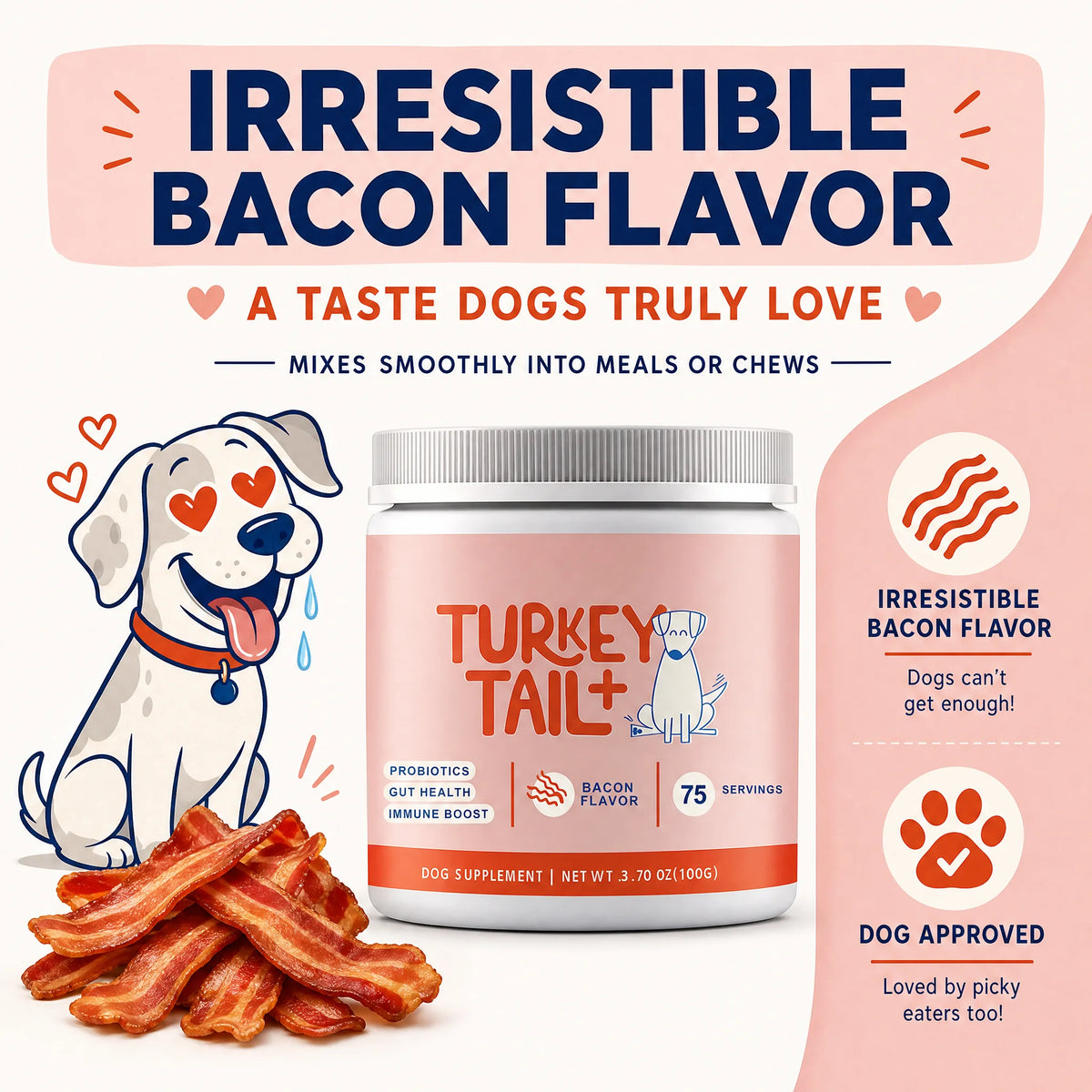 Probiótico em Grânulos para Cães com Cogumelo Turkey Tail – Sabor Bacon