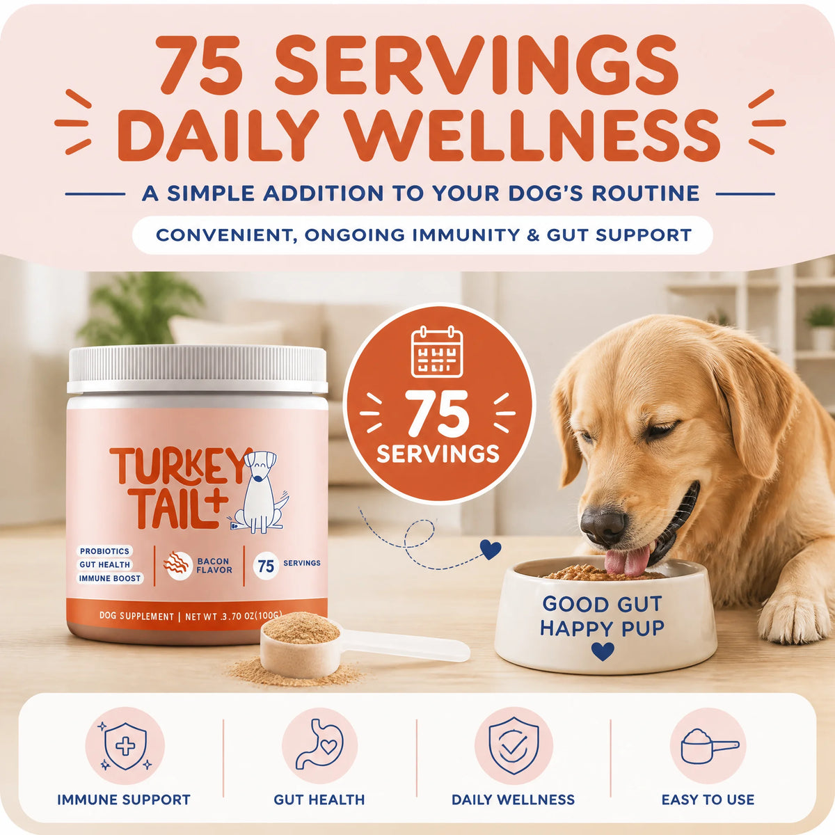 Probiótico em Grânulos para Cães com Cogumelo Turkey Tail – Sabor Bacon